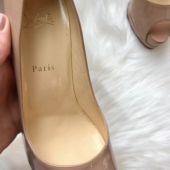 Christian Louboutin Nude Palais Royal 120 Patent Leather Open Toe Heel Size 38.5 - Picture 8 of 14